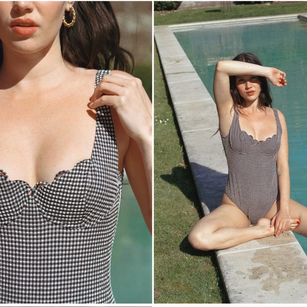 Rouje Black and White Checkered One Piece Swimsuit